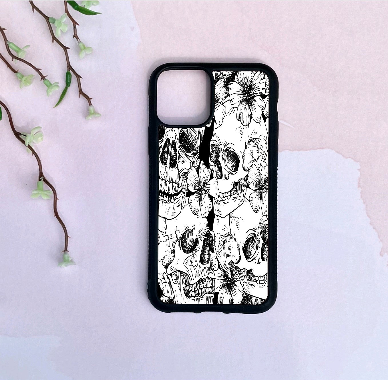 Phone Case Only!! Black & White Floral Skulls