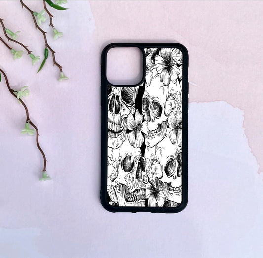 Phone Case Only!! Black & White Floral Skulls