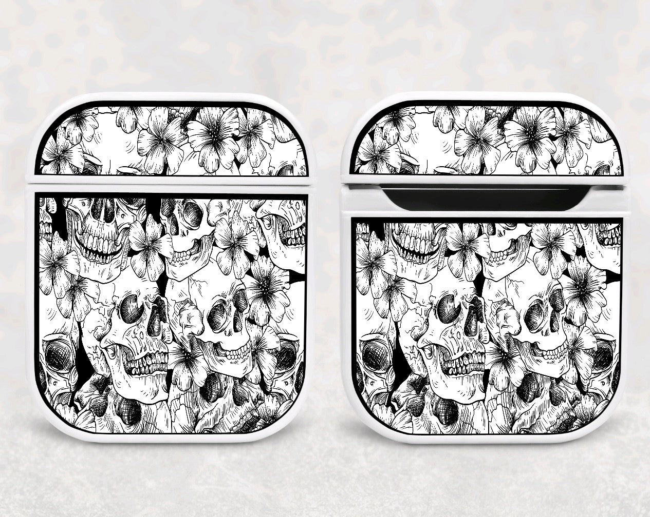 Air Pod Case - Black & White Floral Skulls